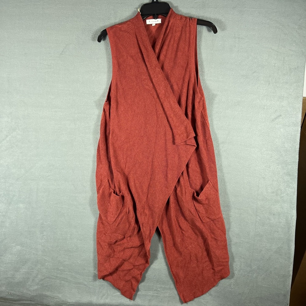 Society 8 Women's Rust Draped Open Front Sleeveless Vest Cardigan Size L Pockets